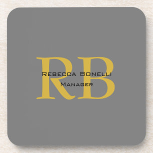 グレーモダン金ゴールドカラーモノグラムの名前の追加イニシャル コースター
