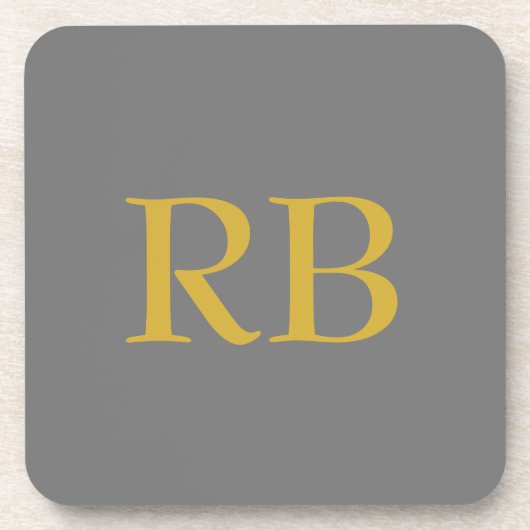 グレーモダン金ゴールドカラーモノグラムイニシャル コースター (正面)