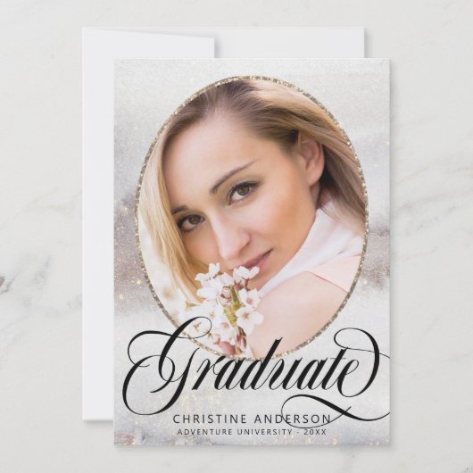 グレーモダン金ゴールドグリッター写真卒業パーティー 招待状 (正面)