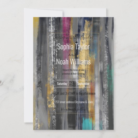 グレーモダン金ゴールドブラシストロークの抽象芸術絵画の (正面)