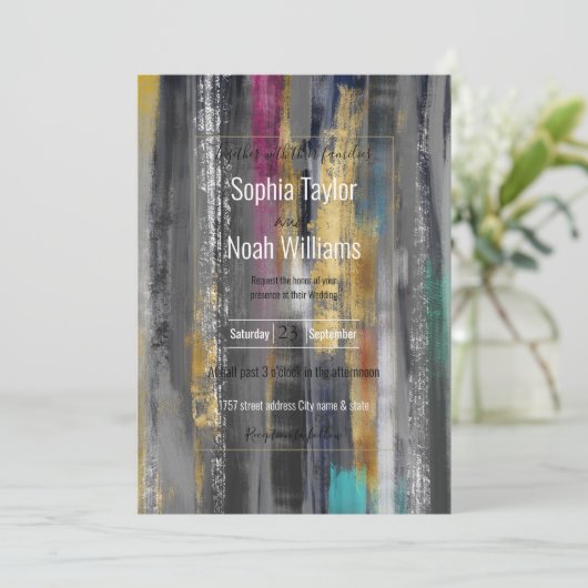 グレーモダン金ゴールドブラシストロークの抽象芸術絵画の (スタンド正面)