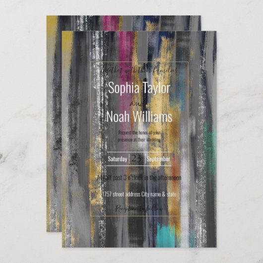 グレーモダン金ゴールドブラシストロークの抽象芸術絵画の (正面/裏面)