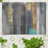 グレーモダン金ゴールドブラシストロークの抽象芸術絵画の キッチンタオル (折り畳み)