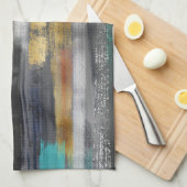 グレーモダン金ゴールドブラシストロークの抽象芸術絵画の キッチンタオル (四つ折り)