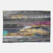 グレーモダン金ゴールドブラシストロークの抽象芸術絵画の キッチンタオル (横)