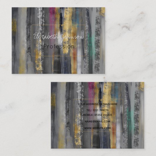 グレーモダン金ゴールドブラシストロークの抽象芸術絵画の 名刺 (正面/裏面)