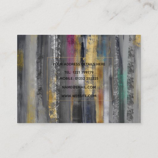 グレーモダン金ゴールドブラシストロークの抽象芸術絵画の 名刺 (裏面)