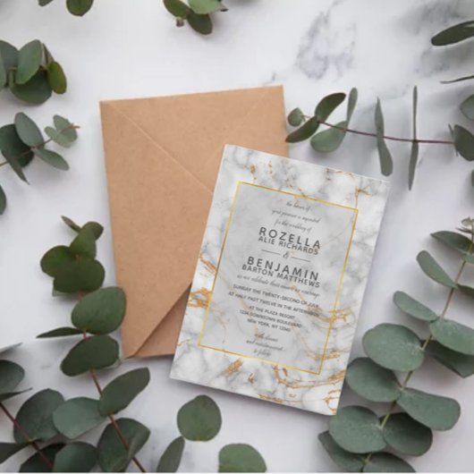 グレーモダン金ゴールドマーブルアゲート&ゴールドフォイル結婚ズ 招待状