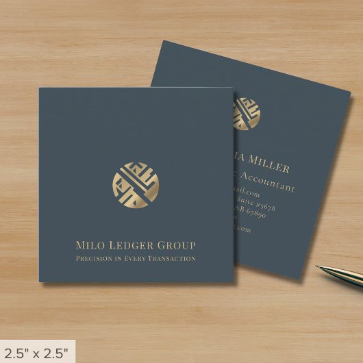 グレーモダン金ゴールドロゴ スクエア名刺