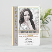 グレーモダン金ゴールド卒業会院写真 招待状 (スタンド正面)