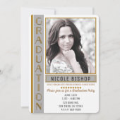 グレーモダン金ゴールド卒業会院写真 招待状 (正面)