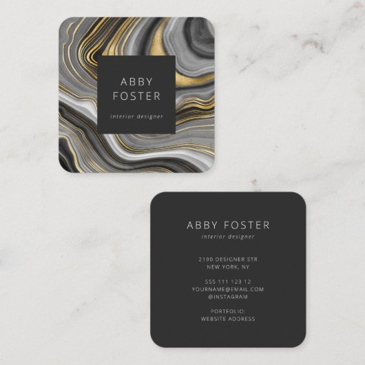 グレーモダン金ゴールド大理石デザイナー名刺 スクエア名刺 (正面/裏面)
