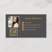 グレーモダン金ゴールド、QRコードプロフェッショナル写真 名刺 (裏面)