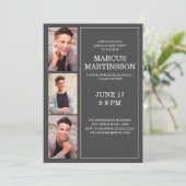 グレーモダン3写真卒業パーティー 招待状 (スタンド正面)