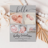 グレーモダン5グリッドフォトベビーガール誕生 案内状