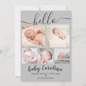 グレーモダン5グリッドフォトベビーガール誕生 案内状 (正面)