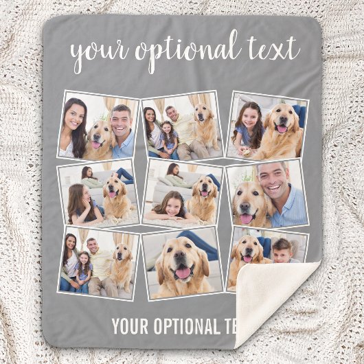 グレーモダン9フォトコラージュ シェルパブランケット