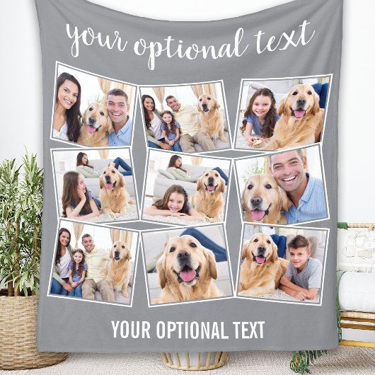 グレーモダン9フォトコラージュ フリースブランケット