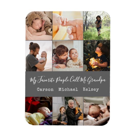 グレーモダン9フォトコラージュfor Grandpa マグネット (縦)