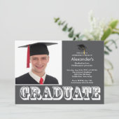 グレーモダン·フォト卒業パーティー 招待状 (スタンド正面)