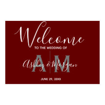 グレーモダン&レッドカップルズモノグラム結婚の歓迎