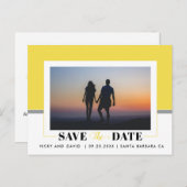 グレーモダン、黄色の結婚式の日付の写真を保存 ポストカード (正面/裏面)