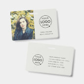 グレーモダンIDカード |ロゴフォトビジネススタッフ バッジ (正面＆裏面)