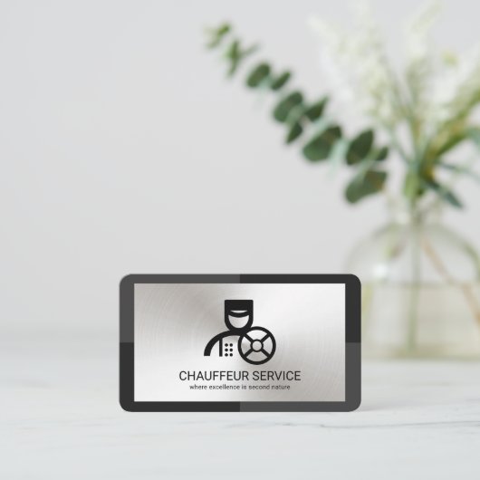 グレーモノクロシルバープレート駆動 名刺 (スタンド正面)