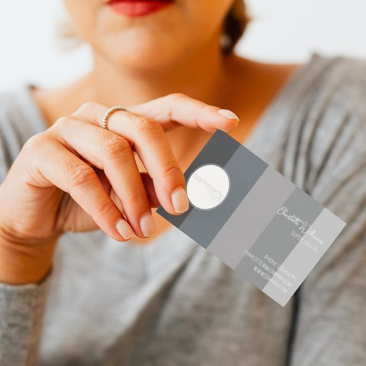 グレーモノクロストライプパタカスタムーン文字会社 名刺