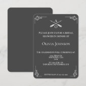 グレーモノグラムと矢印ブライダルシャワー 招待状 (正面/裏面)