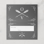 グレーモノグラムと矢印披露宴座席表 プレイスカード (外部開封)