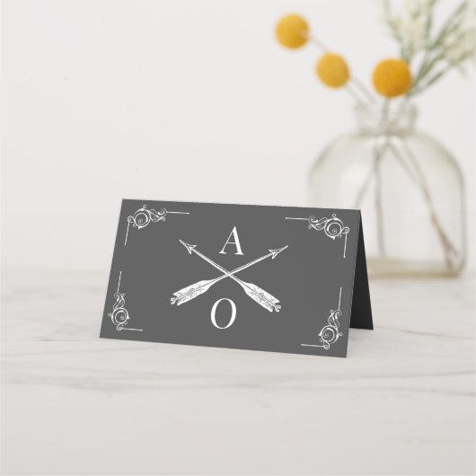 グレーモノグラムと矢印披露宴座席表 プレイスカード (裏面)