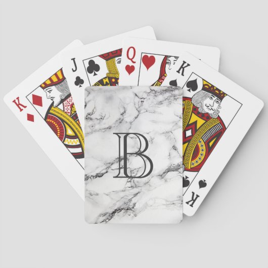 グレーモノグラムのと白の大理石テクスチャ トランプ (裏面)