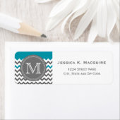 グレーモノグラムのティール（緑がかった色）ブルーシェブロン ラベル (インサイチュ)