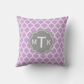 グレーモノグラムのモダンと薄紫の格子パターン クッション (裏面)