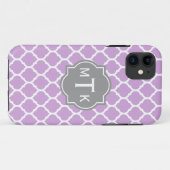 グレーモノグラムのモダンと薄紫の格子パターン Case-Mate iPhoneケース (裏面(横))