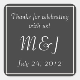 グレーモノグラムの結婚式の引き出物ラベルシール スクエアシール