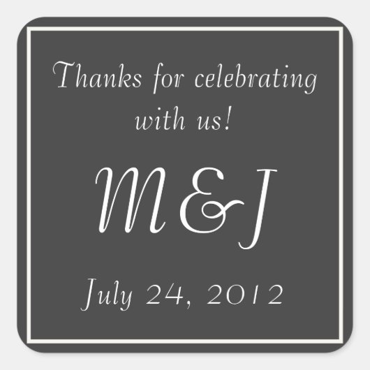 グレーモノグラムの結婚式の引き出物ラベルシール スクエアシール (正面)