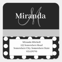 グレーモノグラムホワイト水玉模様差出人住所 スクエアシール