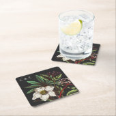 グレーモノグラムモダンヴィンテージクリスマスバラ スクエアペーパーコースター (インサイチュ)