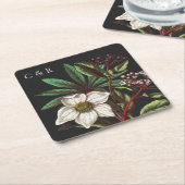 グレーモノグラムモダンヴィンテージクリスマスバラ スクエアペーパーコースター (アングル)