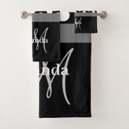 グレーモノグラム白黒水玉模様バスタオルセット バスタオルセット