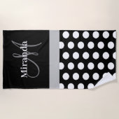 グレーモノグラム白黒水玉模様ビーチタオル ビーチタオル (正面)