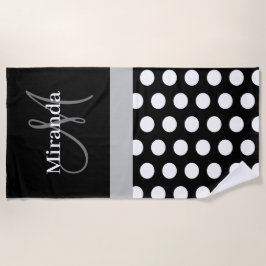 グレーモノグラム白黒水玉模様ビーチタオル ビーチタオル