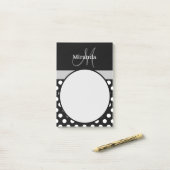 グレーモノグラム白黒水玉模様 ポストイット (デスク上)