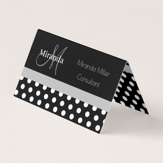 グレーモノグラム白黒水玉模様 名刺 (正面)