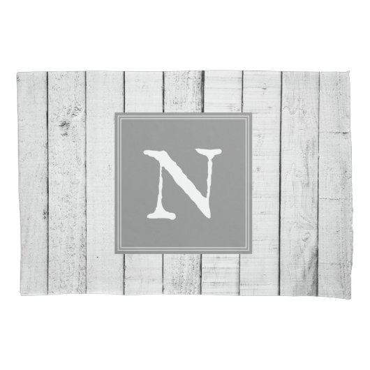 グレーモノグラム素朴ピラローケース 枕カバー (正面)