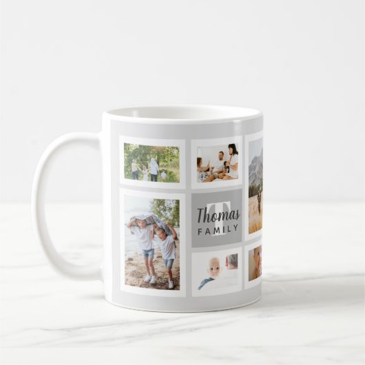 グレーモモダンノクロファミリーフォトコラージュ コーヒーマグカップ (左)