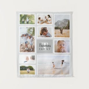 グレーモモダンノクロファミリーフォトコラージュ タペストリー