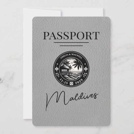 グレーモルディブパスポート結婚式招待状 招待状 (裏面)